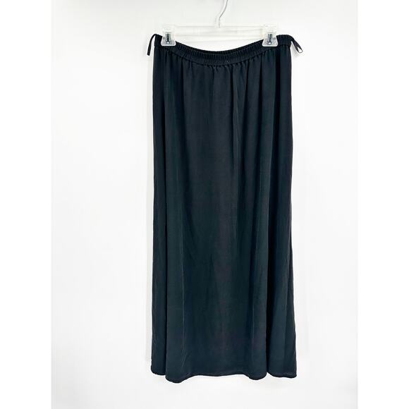 Eileen Fisher Solid Black 100% Silk Pull-On Minimalist Midi Skirt Size Small - Picture 1 of 3